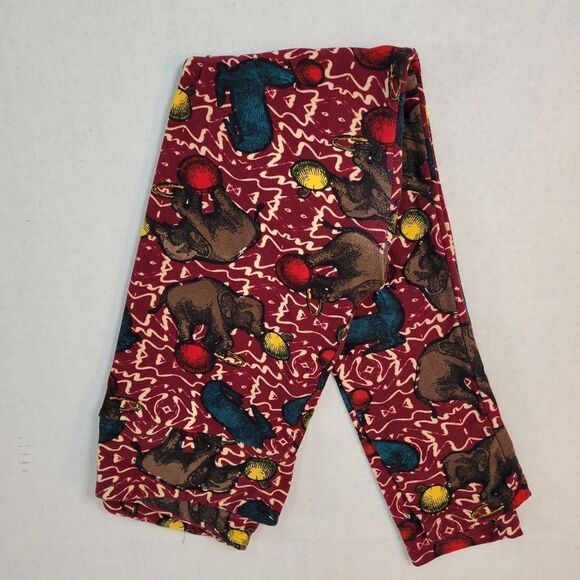 Lularoe Burgundy Circus Elephants Leggings - Picture 2 of 7